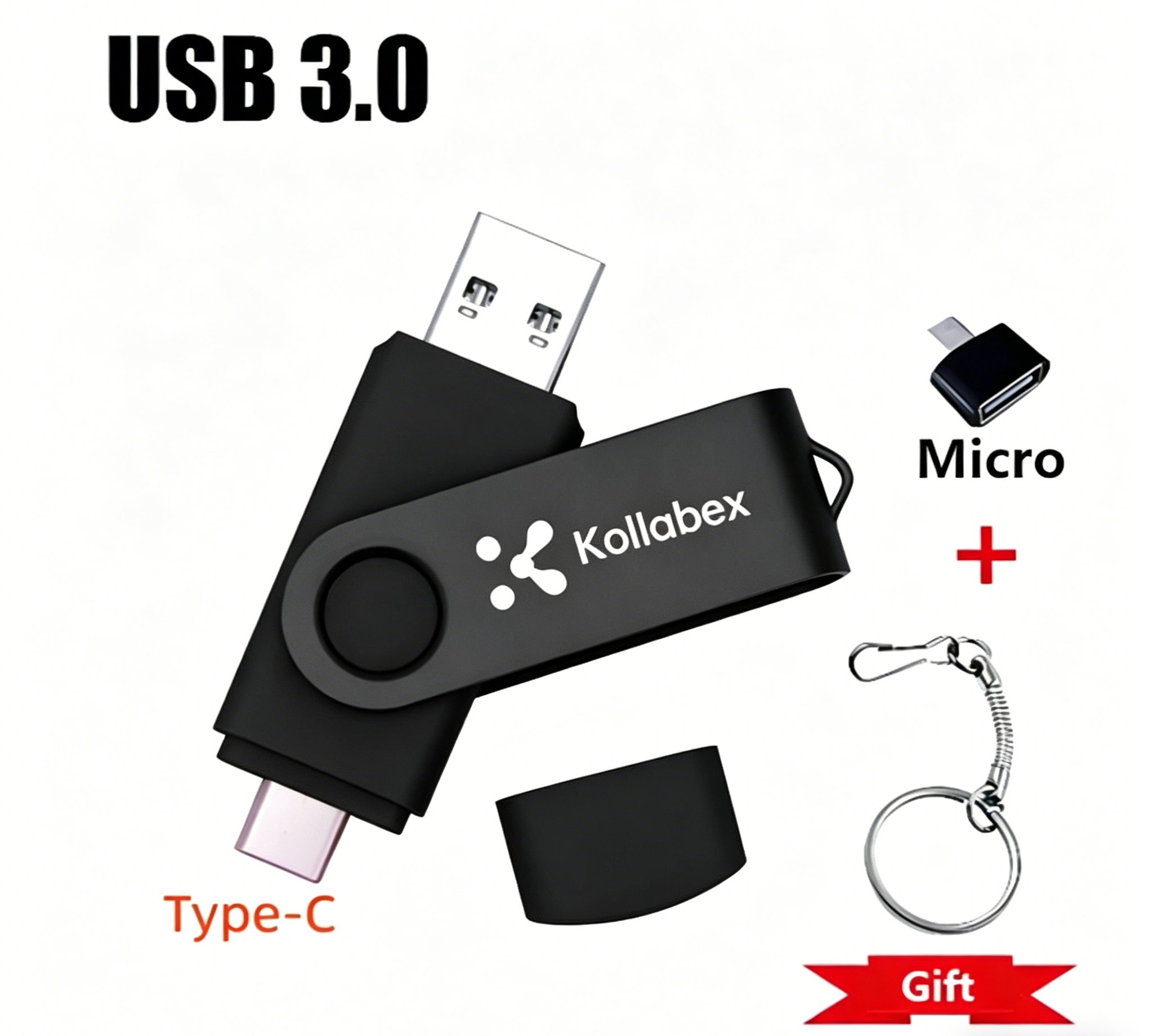 Kollabex 2TB OTG flash drive 3 in 1 USB Type C/Micro flash disk 1TB Pendrive for Android Phone