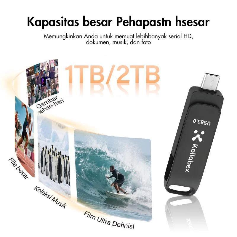 Kollabex USB3.0 3 in 1 OTG Metal Flash Drive Waterproof High Speed 2TB/1TB U Disk Pendrive for iPhone/typec/ipd