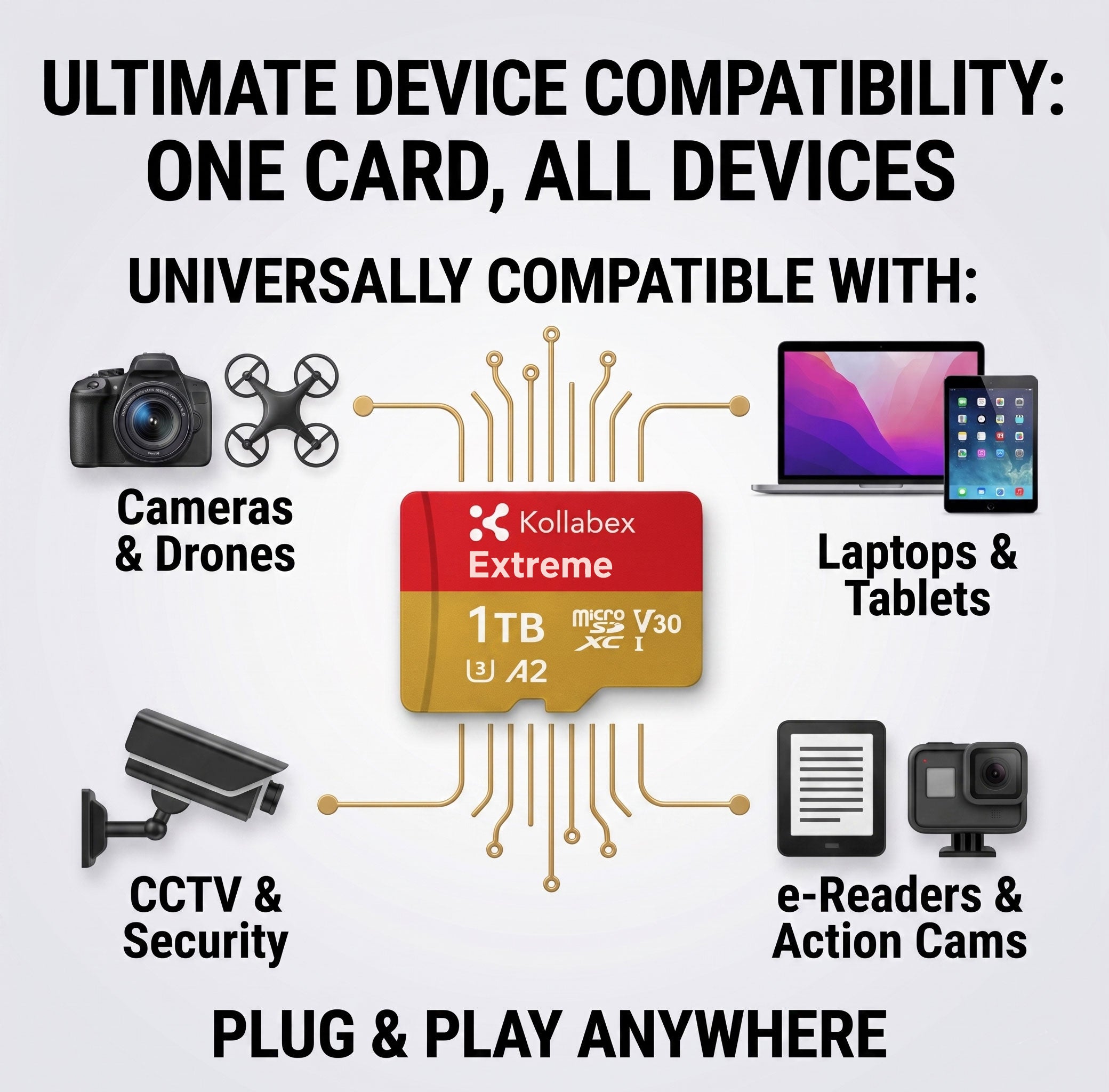 Kollabex Micro SD Card Up to 120Mbps U3 A2 V30