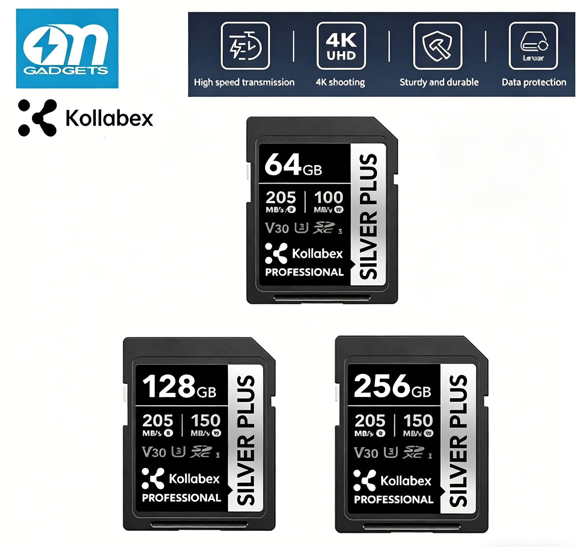Kollabex SD SDXC Silver Plus SD Card 205MB/S U3 SDK
