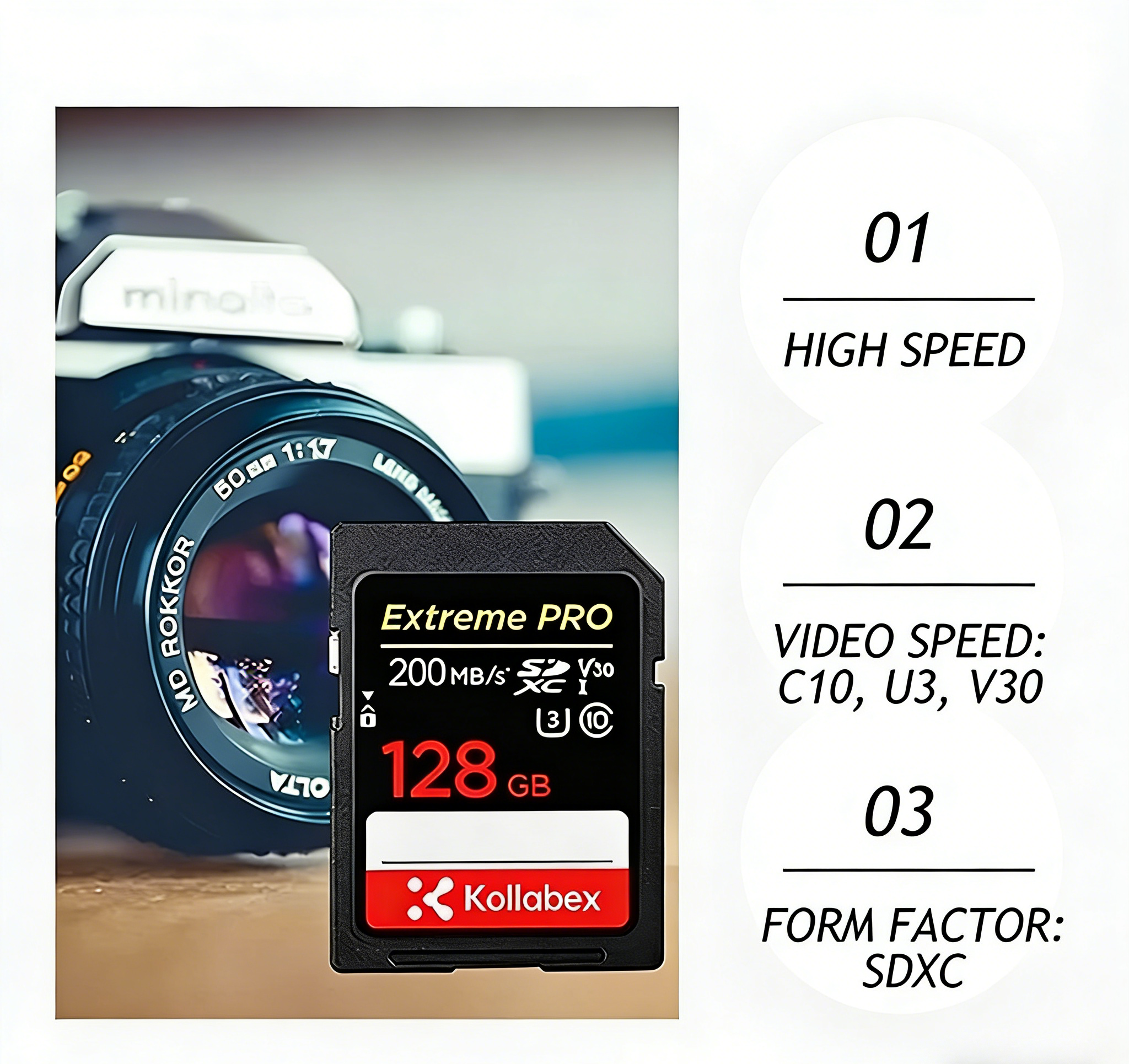 Kollabex Camera SD Card 200MB/s Class10