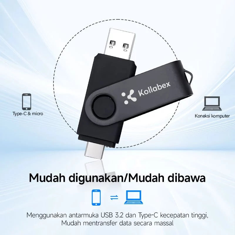 Kollabex 2TB OTG flash drive 3 in 1 USB Type C/Micro flash disk 1TB Pendrive for Android Phone