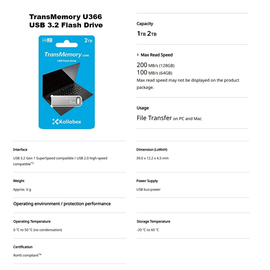 Kollabex TransMemory U366 USB 3.2 Flash Drive